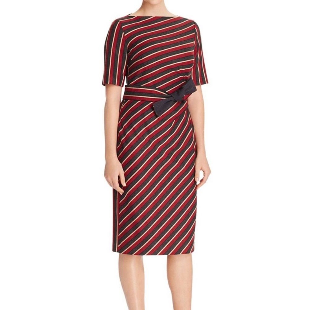 Weekend MaxMara Striped Cotton Virgin Wool Blend Waist Tie Midi Dress [Size 2]